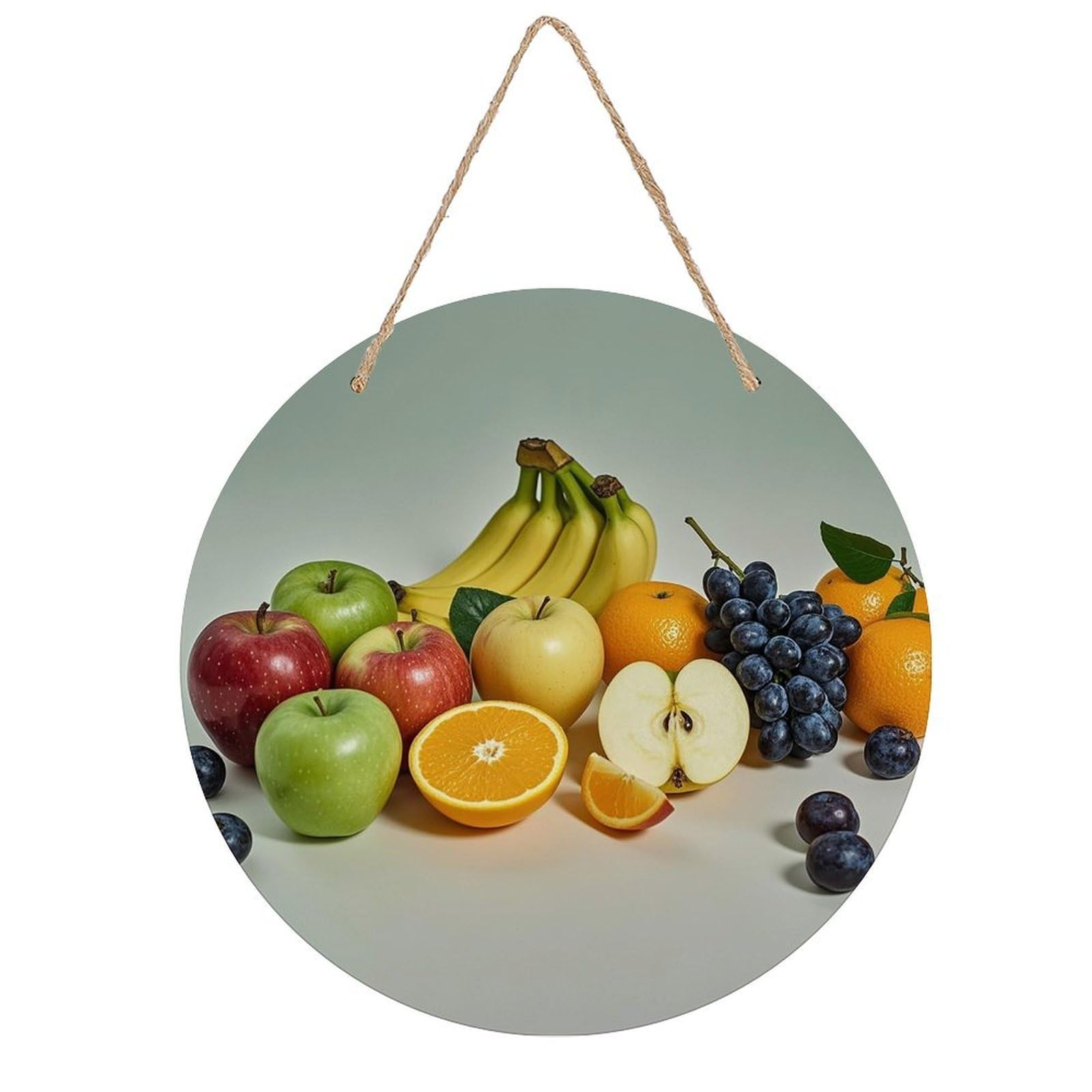 FekiLoot Round Fruits Wall Art Decor Painting Wooden Hanging Sign with Ropes Bohemian Wall Hanging Retro Mid Century Modern Wall Art for Home Bedroom Living Room 7.9x7.9 in