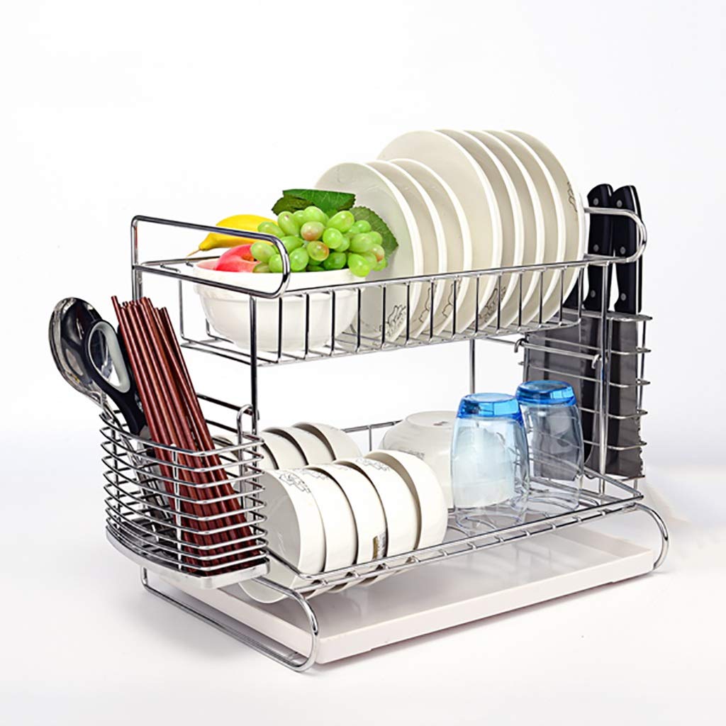 Dish Drainers Dish Rack Stainless Steel 2 Tier,Dish Drying Rack With Drain Board And Utensils Cage,Dish Drainers For Kitchen Counter Dish Drainers,41.3cm × 28.7cm × 35c,41.3cm × 28.7cm × 35cm