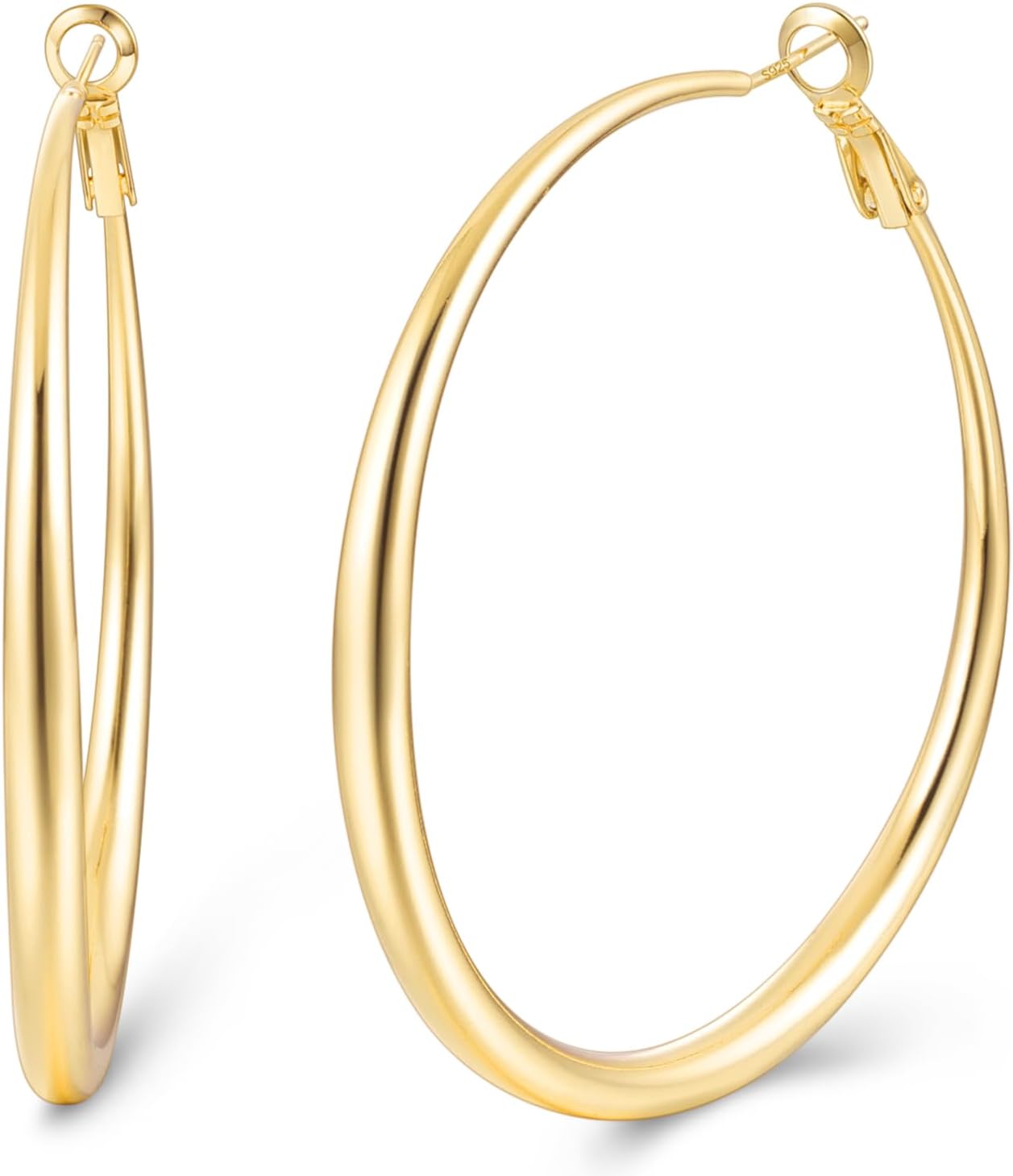 Jewlpire 14K Gold Plated Hoop Earrings with 925 Stering Silver Post, Lightweight Hoop Earrings for Women 30mm/40mm/50mm/60mm