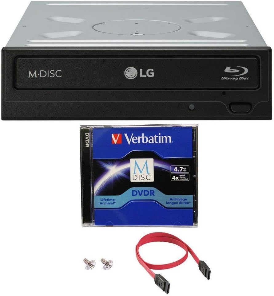 LG WH16NS40 16X Blu-ray BDXL DVD CD Internal Burner Drive Bundle with Free 4.7GB M-DISC DVD + SATA Cable + Mounting Screws