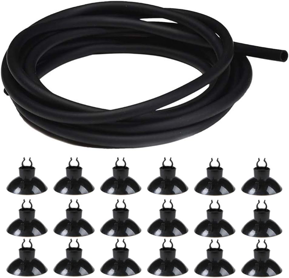JIH 25 Feet Standard Airline Tubing Black with Suction Cups for Aquariums,Terrariums