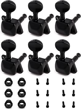 Guitar String Tuning Pegs Tuning Keys Semiclosed Machine Heads Tuners | 6 in Line, for Right Handed Electric Guitar or Acoustic Guitar, Guitar Parts Accessories, Black