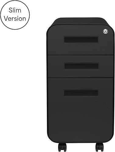 Miniatura 4 de Laura Davidson Furniture Stockpile Archivador móvil delgado de 3 cajones con cerradura - Archivador de metal para debajo del escritorio, carpetas de