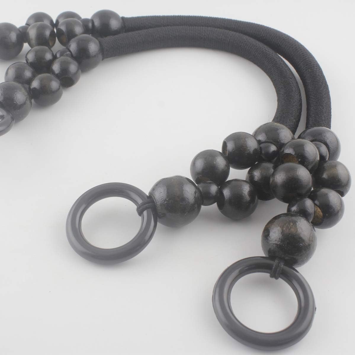 3dancraftit Pair of Wood Beads Rope Bag Purse Handles for Knitting Bag Purse Handle Making 19" / 46cm Black Y20