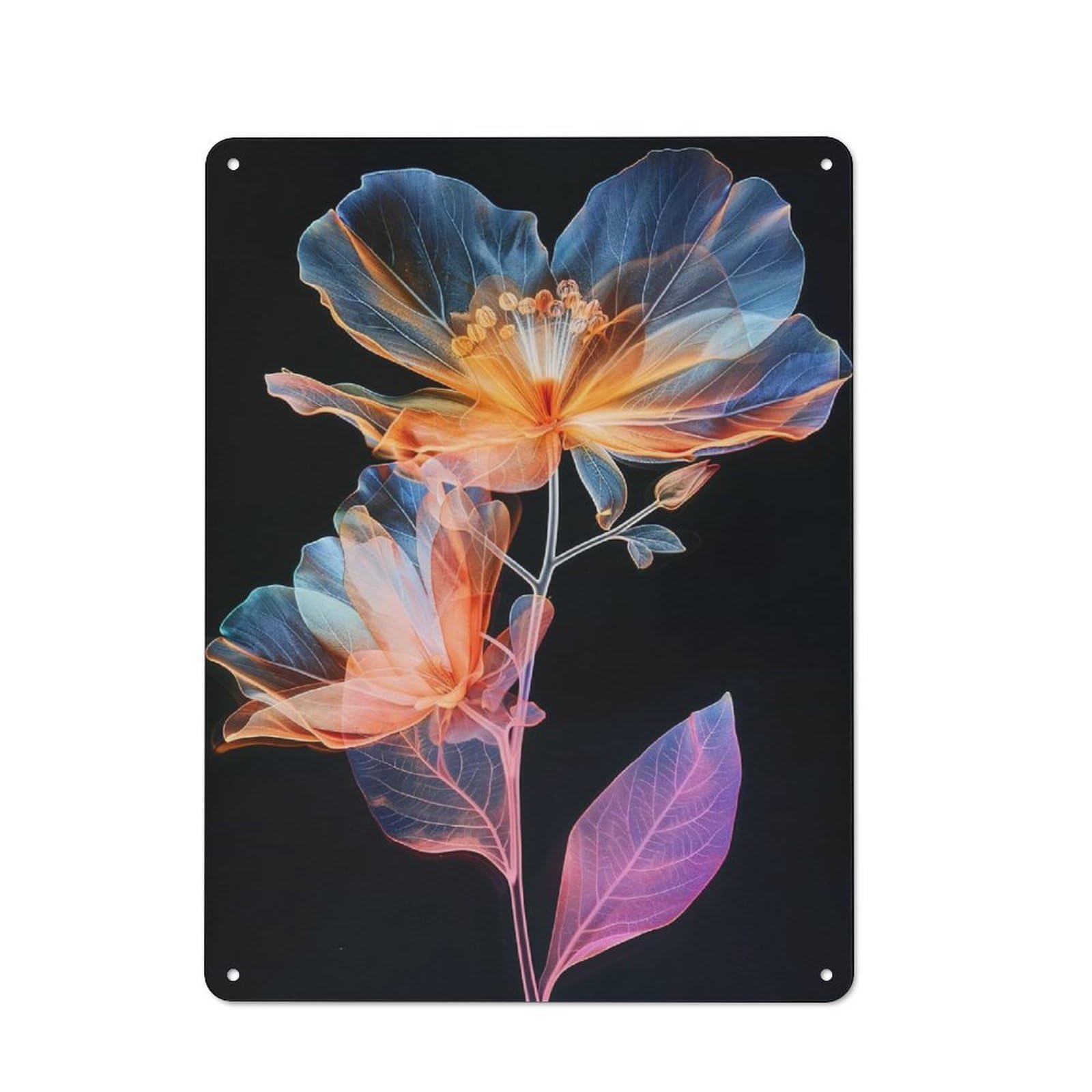 Illuminated Flora Decorative Metal Plaque, Bright Printed Design, for Washroom, Small Wall Space Or Hallway, 40x30cm