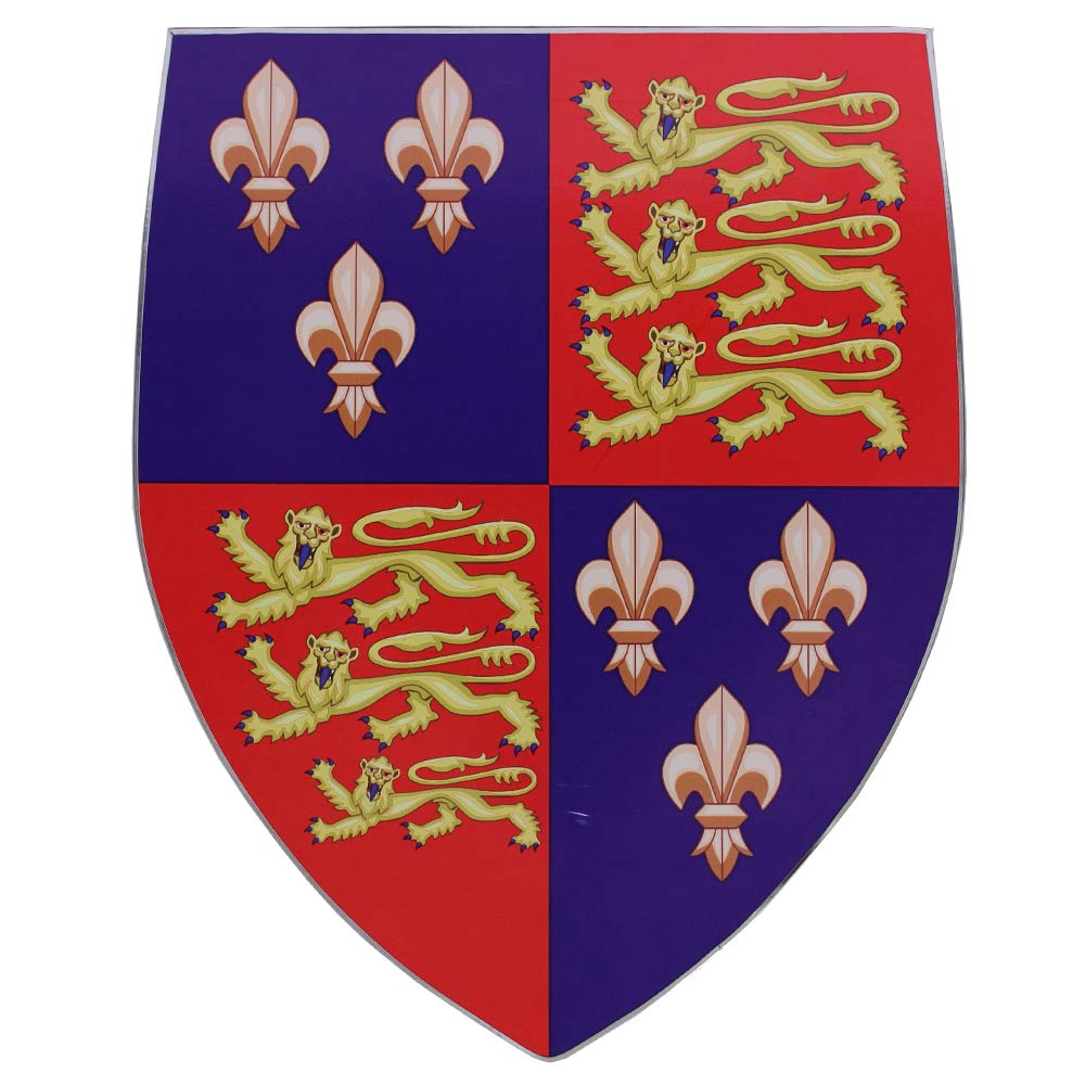 SwordsaxeEnglish Royal Quadrant Design Coat of Arms Medieval Wooden Country Display Shield