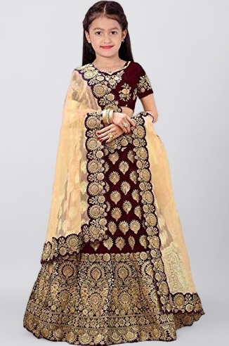 eneric Girl's Net Semi stitched Lehenga Choli (FA_K_Maroon_001_Maroon_Free Size)