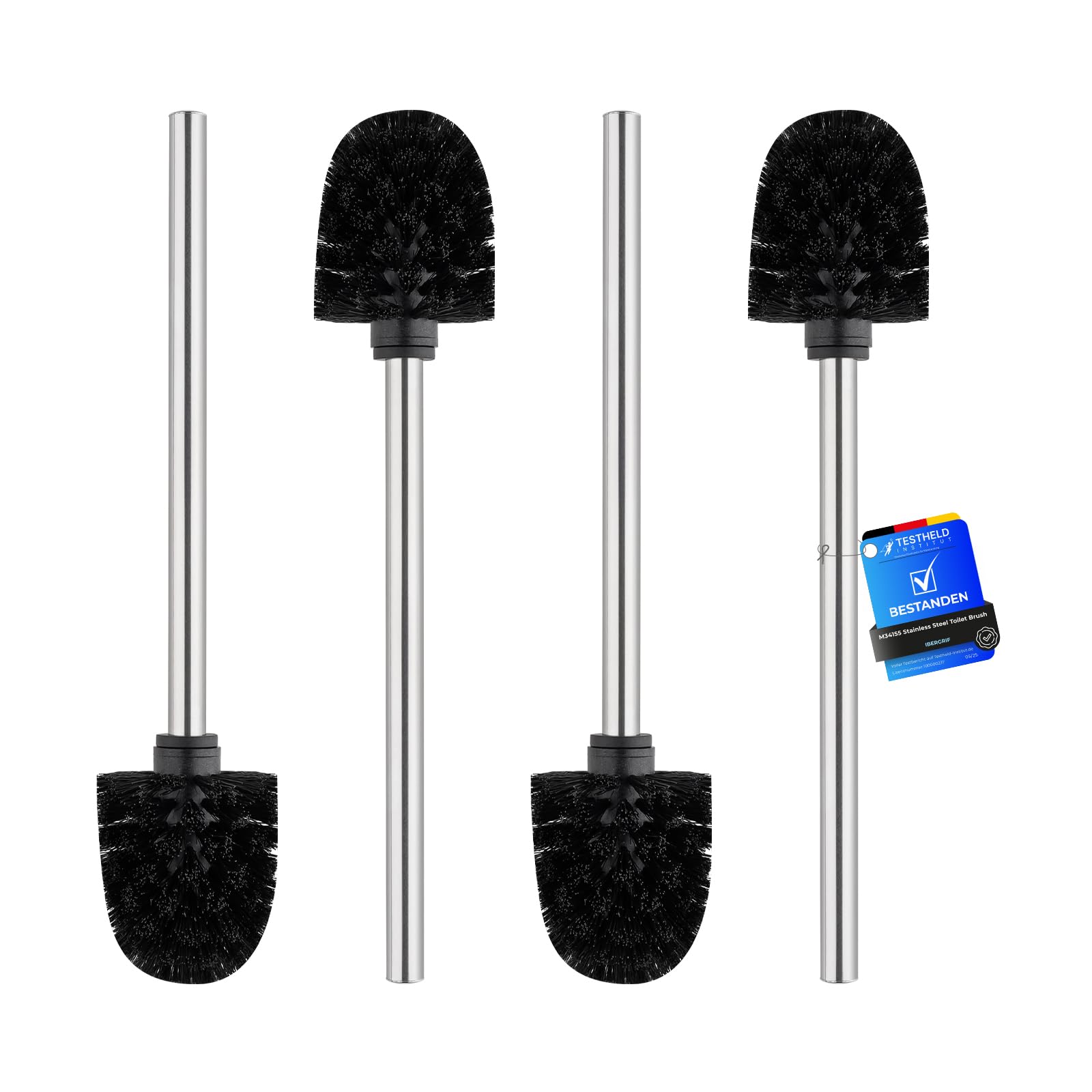 Ibergrif Toilet Brush Replacement 4PCS Stainless Steel Handle Durable Bristles