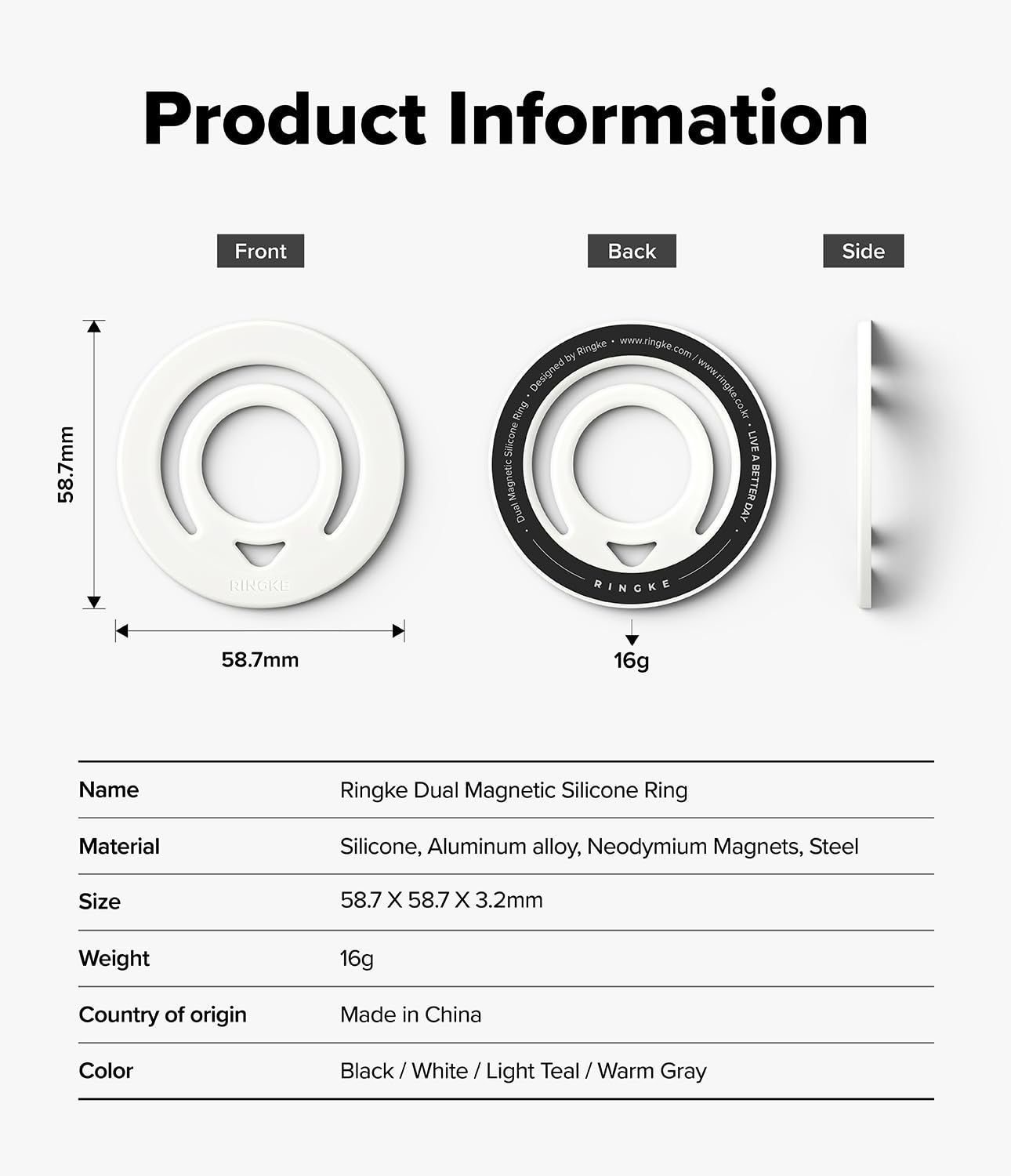 Ringke Dual Magnetic Silicone Ring [Compatible With MagSafe Case] Magnetic Ring Holder Finger Smartphone Removable Grip Phone Universal Magnetic Double Sided Soft And Durable – Black - View #5