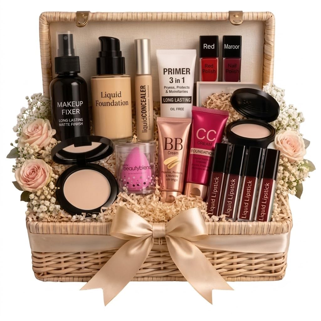 Ultimate Luxury Makeup Gift Hamper Kit (15-In-1 Set) – All-In-One Bridal & Professional Cosmetics Combo with Wicker Vanity Basket-picture-18