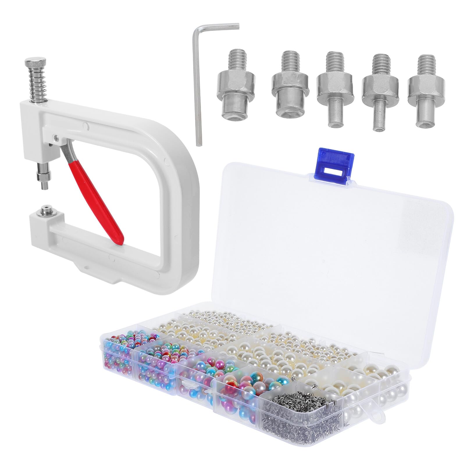 Juego de Herramientas para Engarzar Cuentas Manual Prensa para Remaches Redondos Kit de Perlas y Máquina para Bordar Ropa Zapatos Bolsos y Sombreros Adecuado para