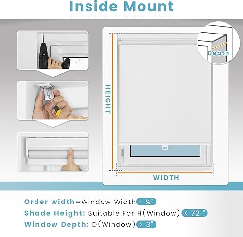 Miniatura 3 de Persiana enrollable opaca, sin cordón, para ventanas con cajón, oscurecimiento de la habitación, persianas fáciles de instalar para el hogar blanco,
