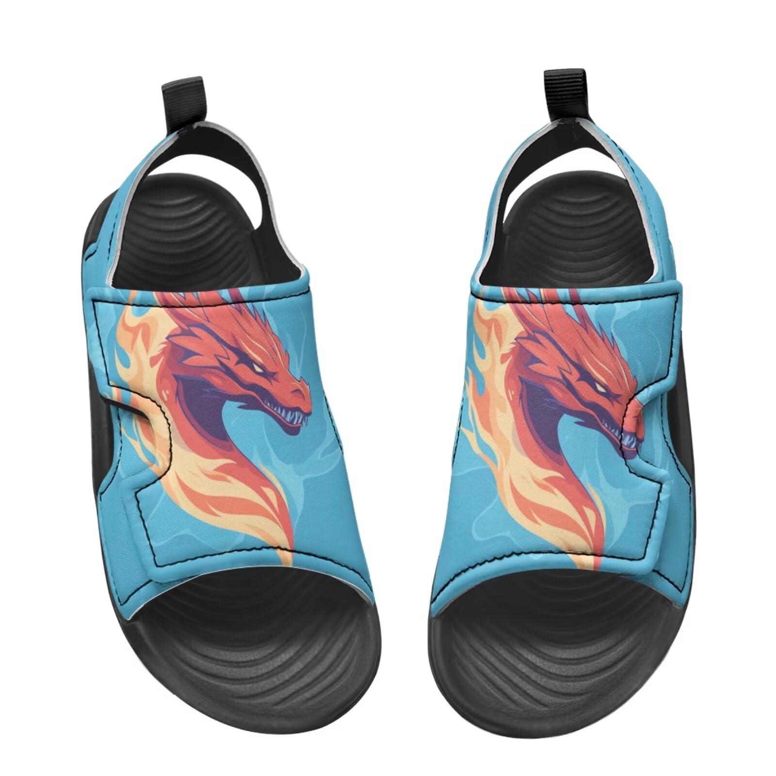 Chririnla Flaming Dragon Kids Water Shoes for Boys Girls Sandals Sneakers With Magic Sticker Summer Beach Garden Swim Anti-Slip Breathable Quick Dry Lightweight Slip-On Shoes