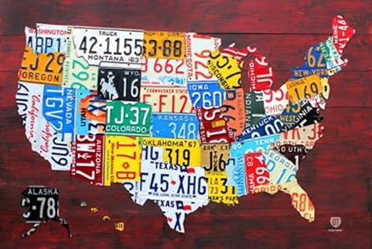 Amazon.com: License Plate Map of the United States Poster 36 x
