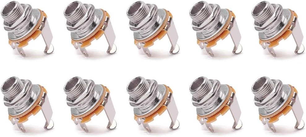 Alnicov 10PCS 1/4 Inch Mono Jack Socket Stratocaster Replacement Connector Female Panel Mount for Bass Electric