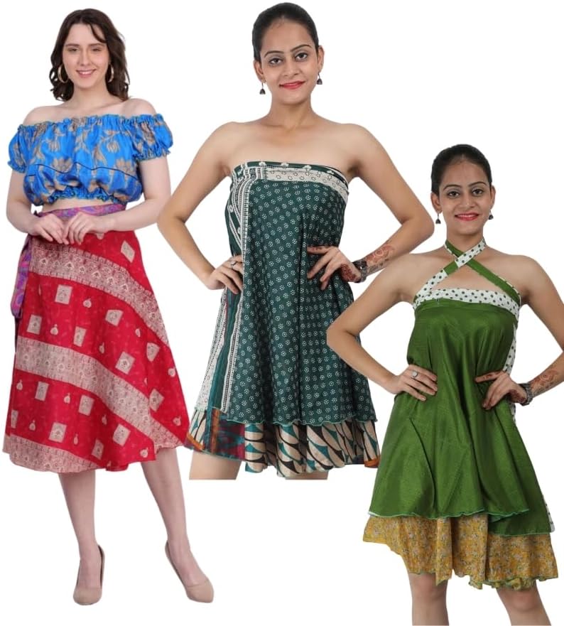 Wevez Pack of 3 Pcs Original Two Layer Printed Wrap Around Skirts (Medium Length Plus Size) - Image 2