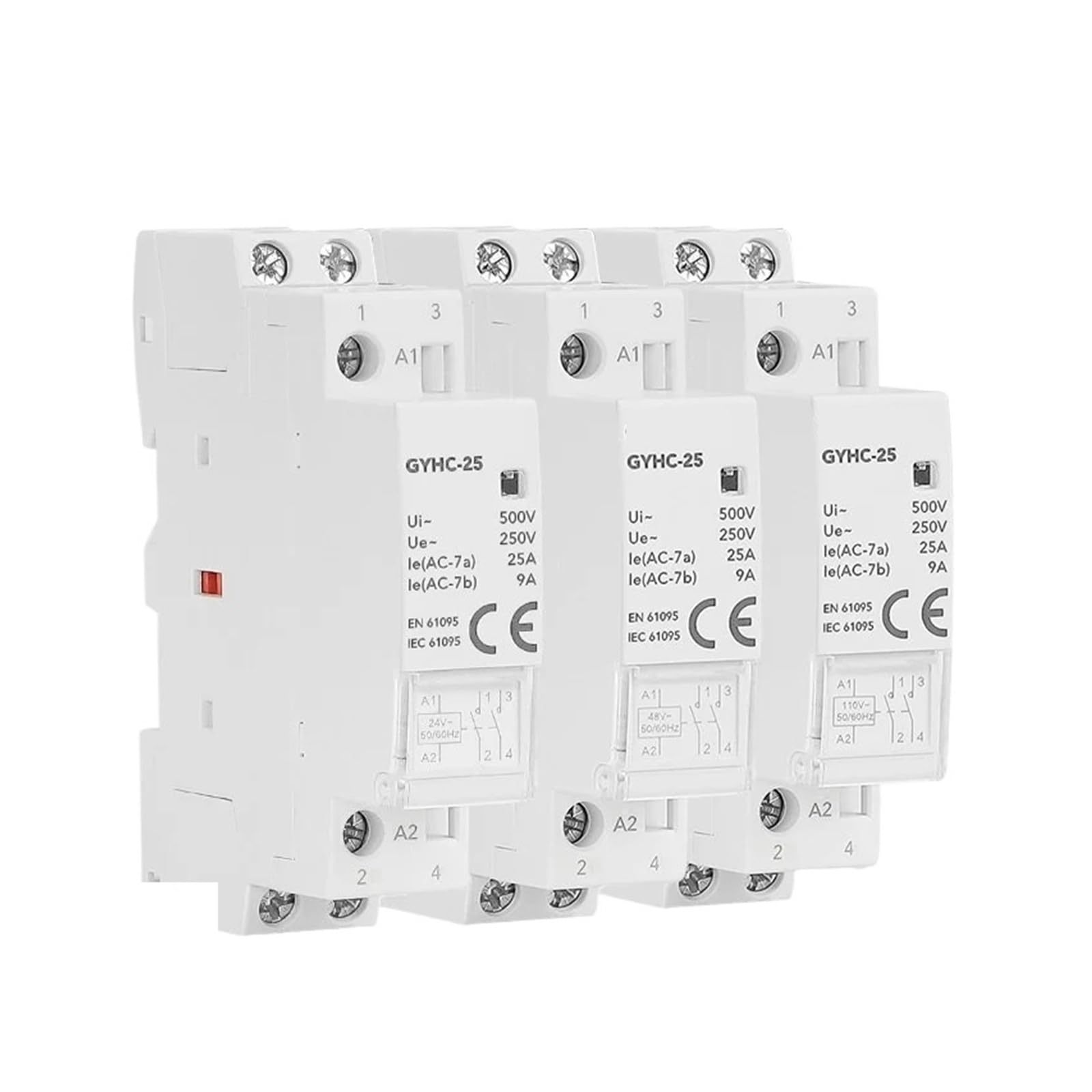 GYHC Stycznik domowy na szynę DIN AC24V 48V 110V 220V 2P 25A 2NC 2NO 1NO1NC 50/60Hz (2P 25A 2NO AC48V)