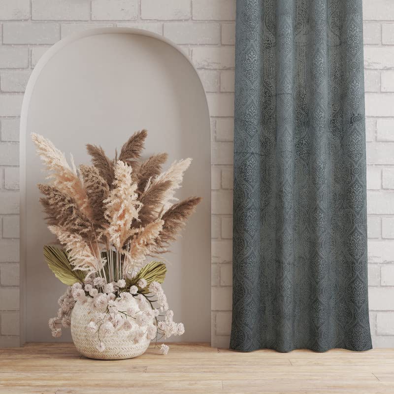 Image of Suede Velvet Embossed Room Darkening Door Curtain for Living Room, Bedroom, Hallway, 8 feet Long, Grey, Set of 1