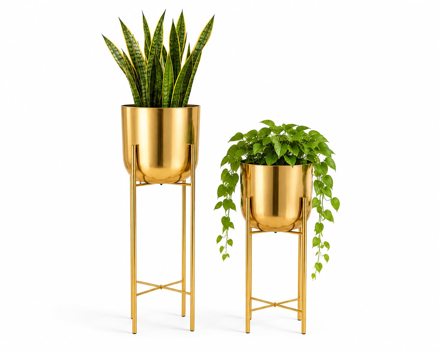 Delight World Decorative Metal Decorative Modern Indoor Planter Flower Pots Home Garden Decor Planter for Living Room Bedroom Interior Balcony (Gold), Set of 1-image-12