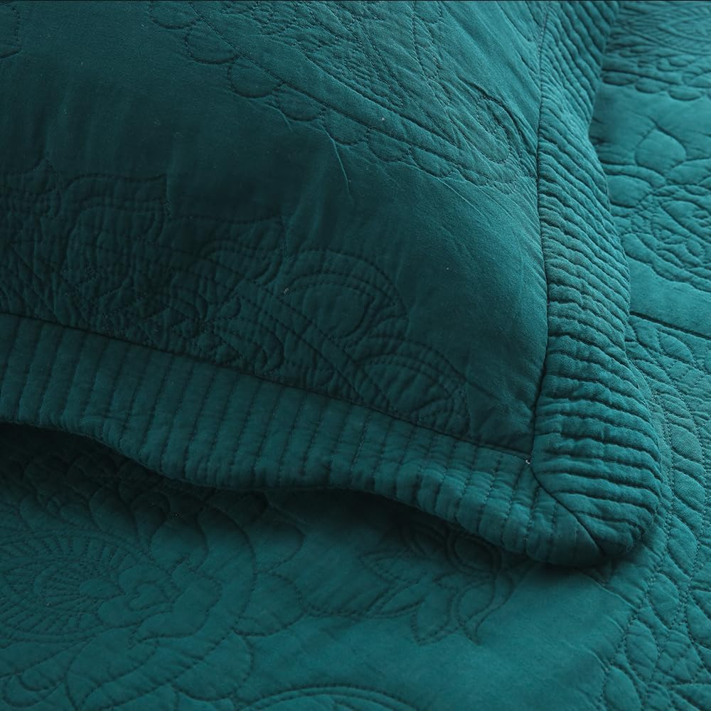 Cotton Bedspread Quilt Sets, Real Patchwork Bedding Sets with Luxury Floral Paisley Pattern, 3 Pieces Reversible Soft Lightweight Coverlet for All Season, Turquoise, King Size - Image 6