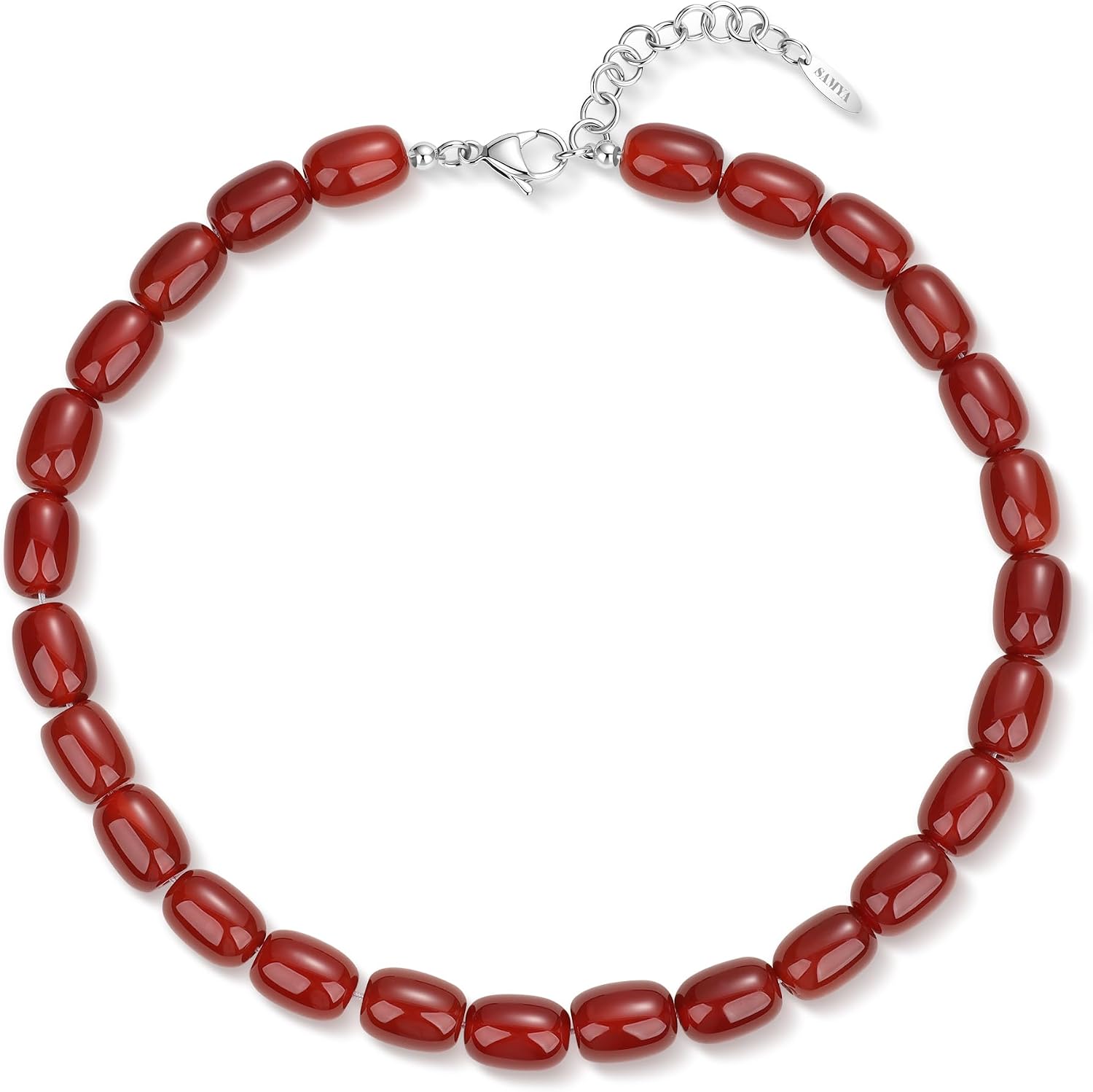 SAMYA Chunky Beaded Necklace for Women, 14x10mm Barrel Agate Bead Necklace, Adjustable 15"+2" Short Gemstone Choker Necklace, Stainless Steel Lobster Clasp, Gift Jewelry