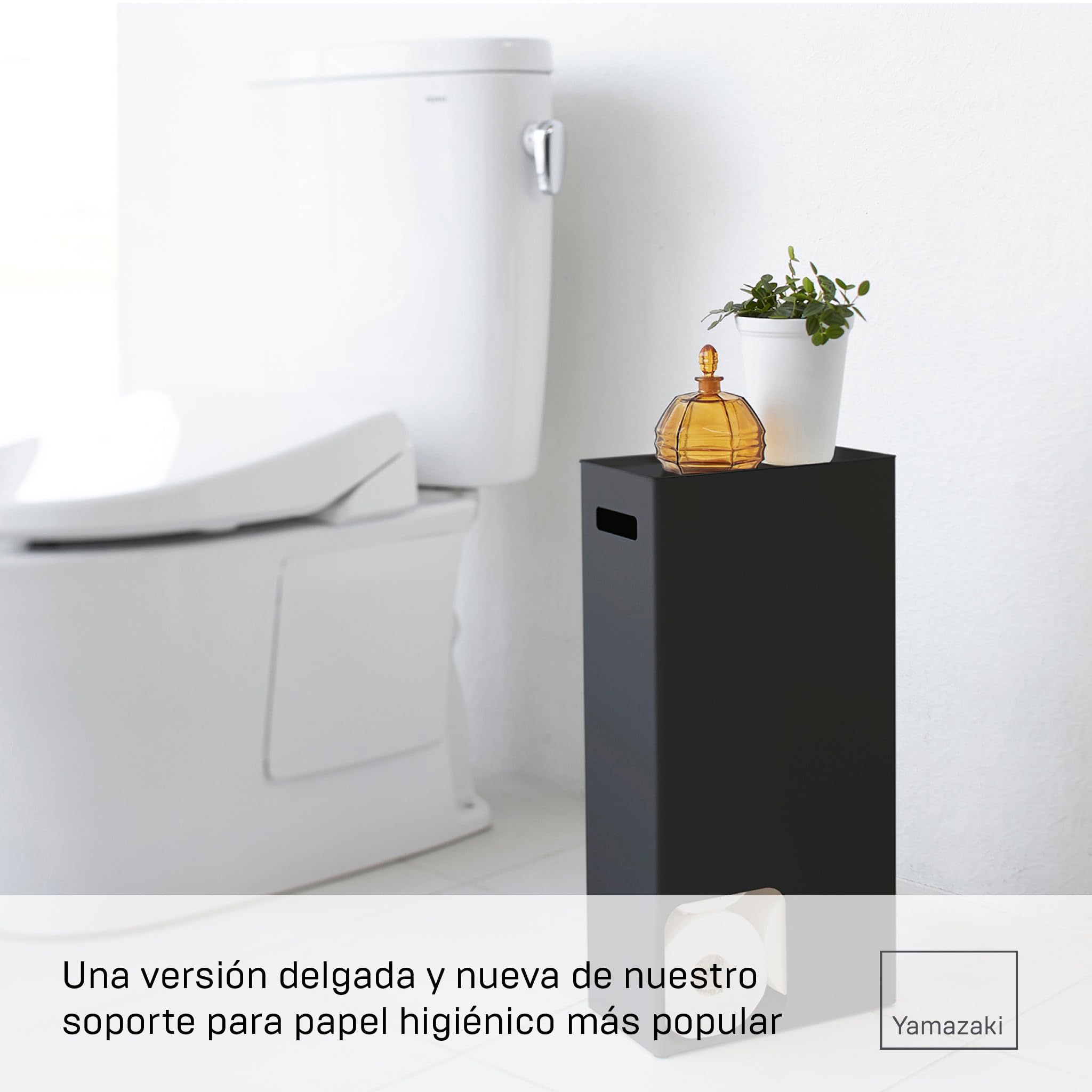Yamazaki 3456 Tower Toilet Paper Stocker, Black, Steel, 23 x 12.5 x 48 cm