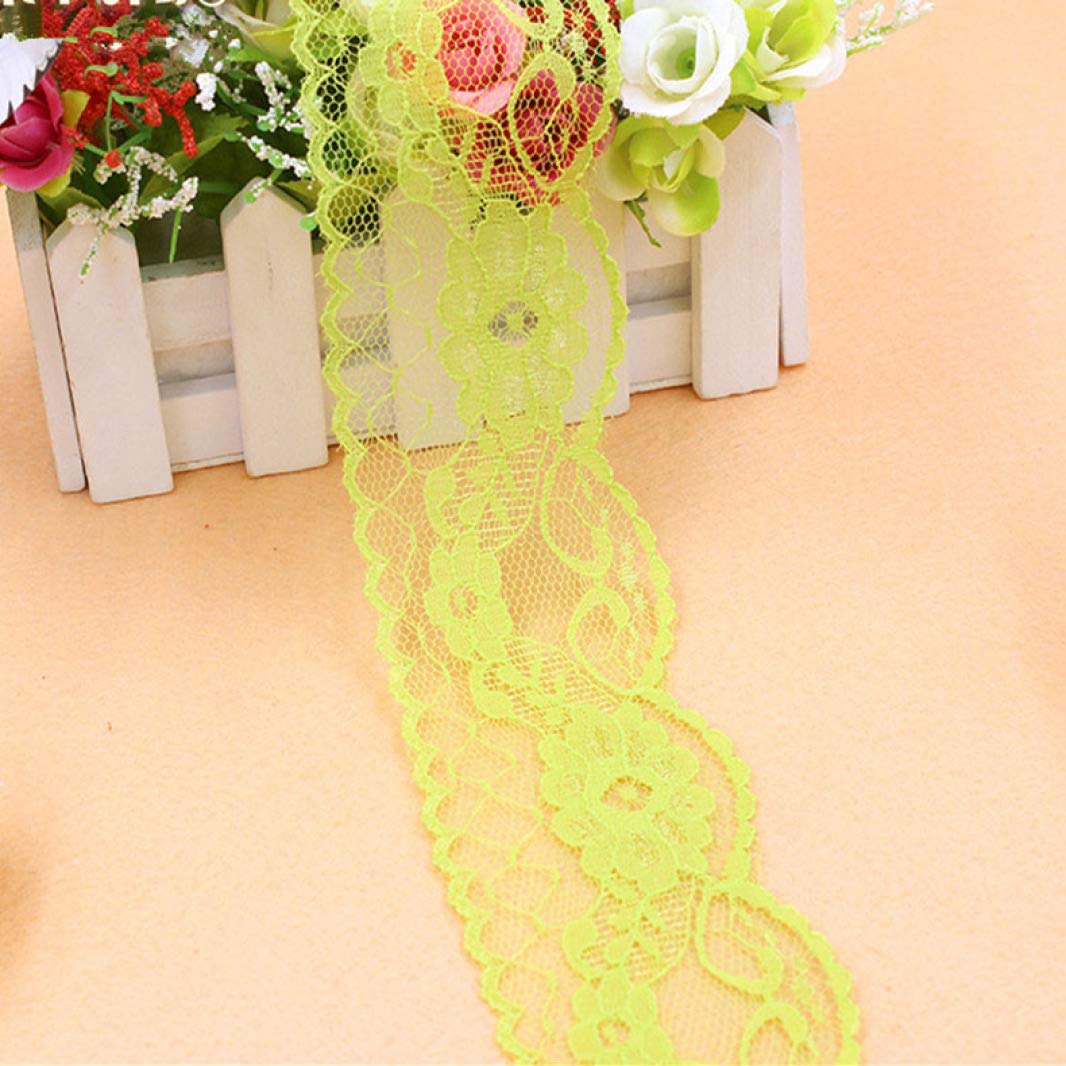 Cinta de Encaje, Ribete de Encaje, Cinta de Encaje de poliéster Bordada de 55 mm de Ancho, 10 Yardas por Lote, Ideal for Manualidades, decoración de Bodas y Fiestas.(Fluorescent Green)
