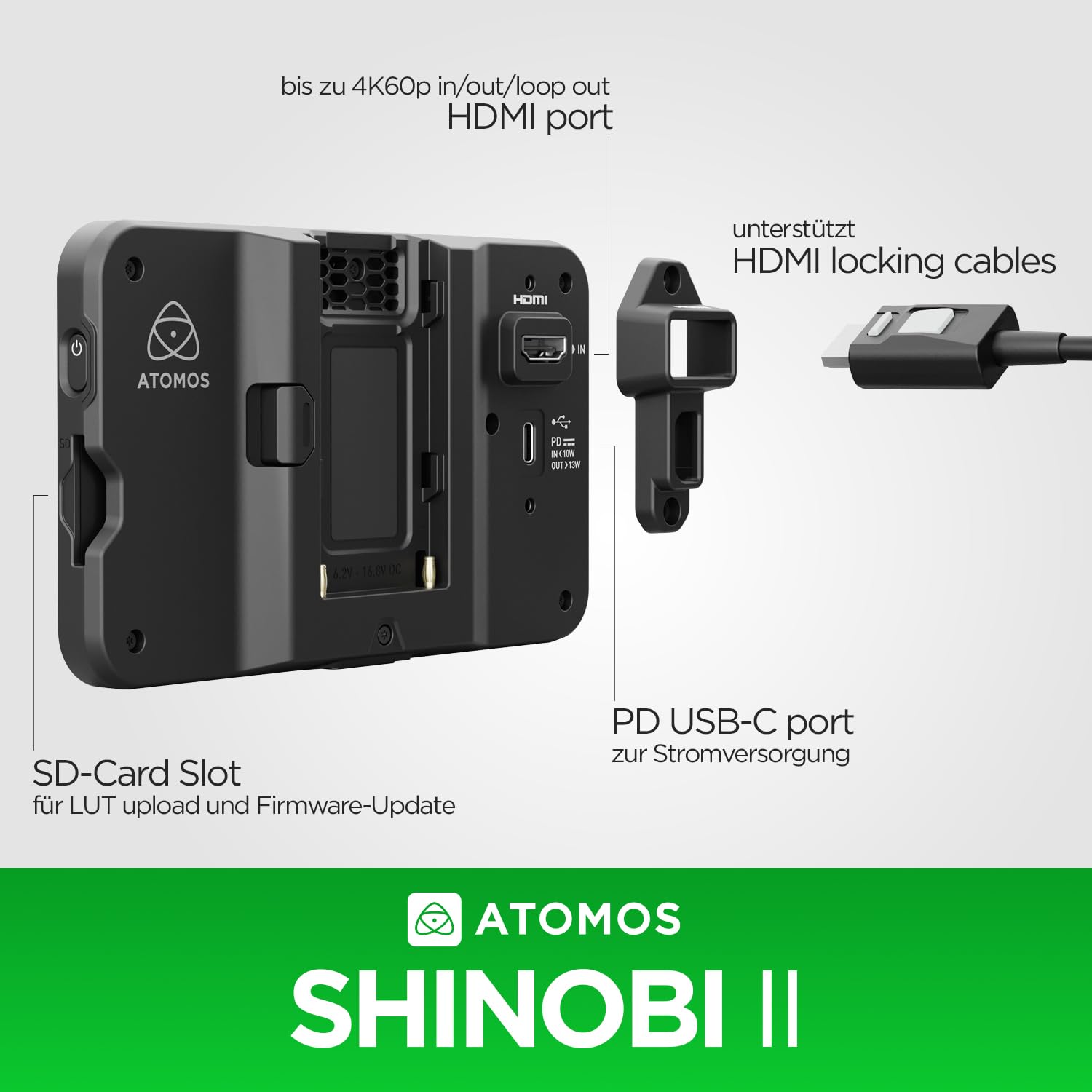 Atomos Shinobi II HDMI 4K Monitor with HDR Touchscreen, All Day Battery Life, and Lightweight Design (Black)