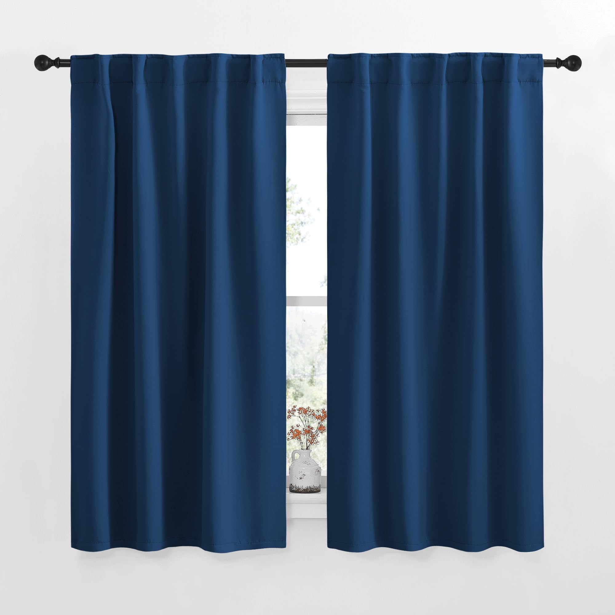 NICETOWN Blackout Curtains Window Panel Drapes - (Moroccan Blue Color) W42 x L63, 2 Panels, Home Decoration Light Blocking Thermal Insulated Blackout Rod Pocket &amp; Back Loop Draperies for Living Room