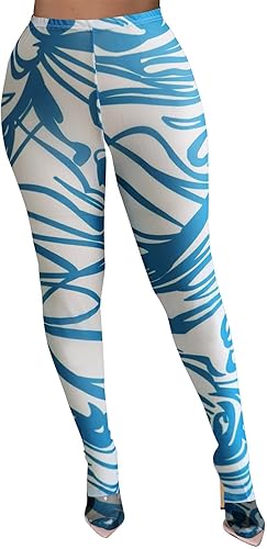 Atyfuniby Mallas estampadas para mujer, mallas de malla transparente, mallas de calle