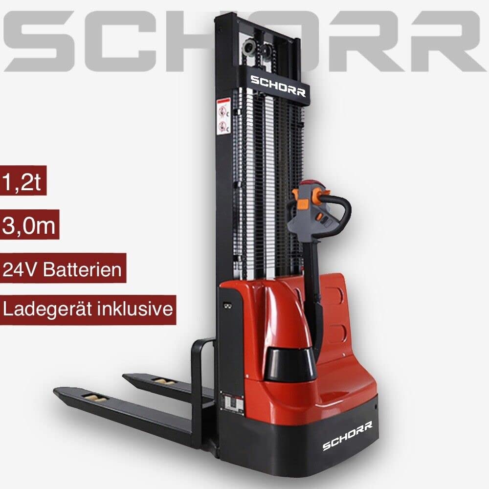 SCHORR Elektrostapler, Elektro Hochhubwagen, 1,2t Tragkraft, Deichselstapler, Hubhöhe 3000mm, wartungsfreundlich, stabil