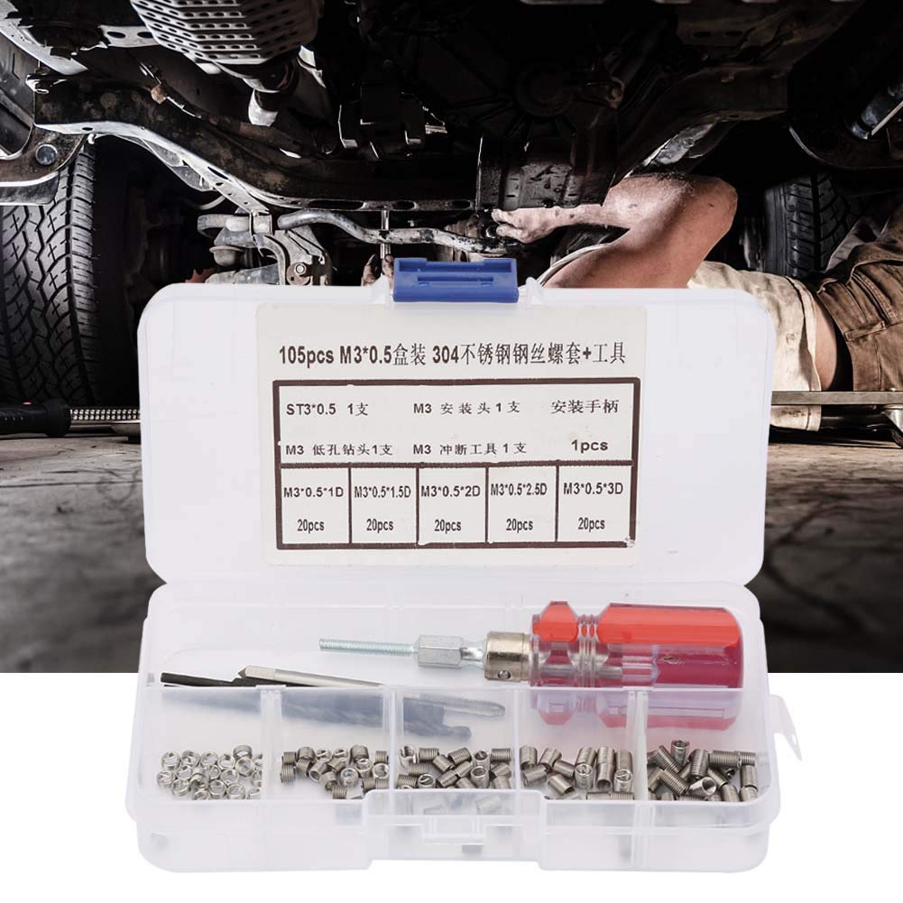 105 Pièces Ensemble en Acier Inoxydable M3, Filet M3 Fil Vis Manchon Filetage Réparation Insert Kit Ensemble D'outils (Boîte M3*0.5)