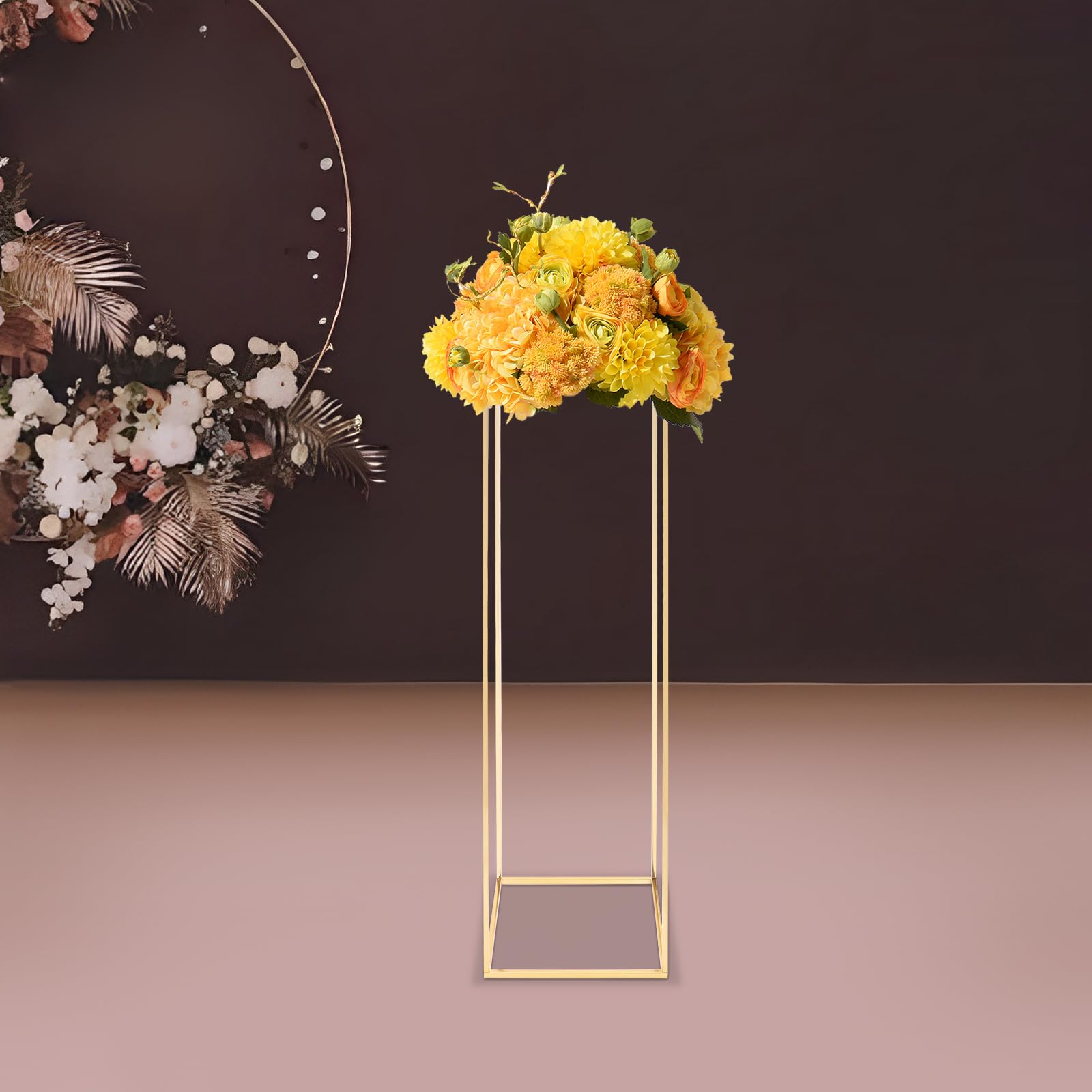 Supporto per fiori in metallo dorato per matrimonio, 100 cm, centrotavola per vasi, con piastre acriliche trasparenti, espositore geometrico per matrimoni, compleanni, feste, decorazioni per la casa