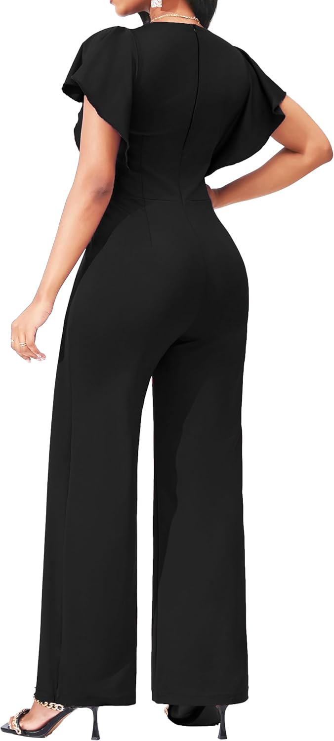 SxClub Elegant Jumpsuits for Women Dressy Formal Casual Long Straight Pants Business Jumpsuit - Image 4