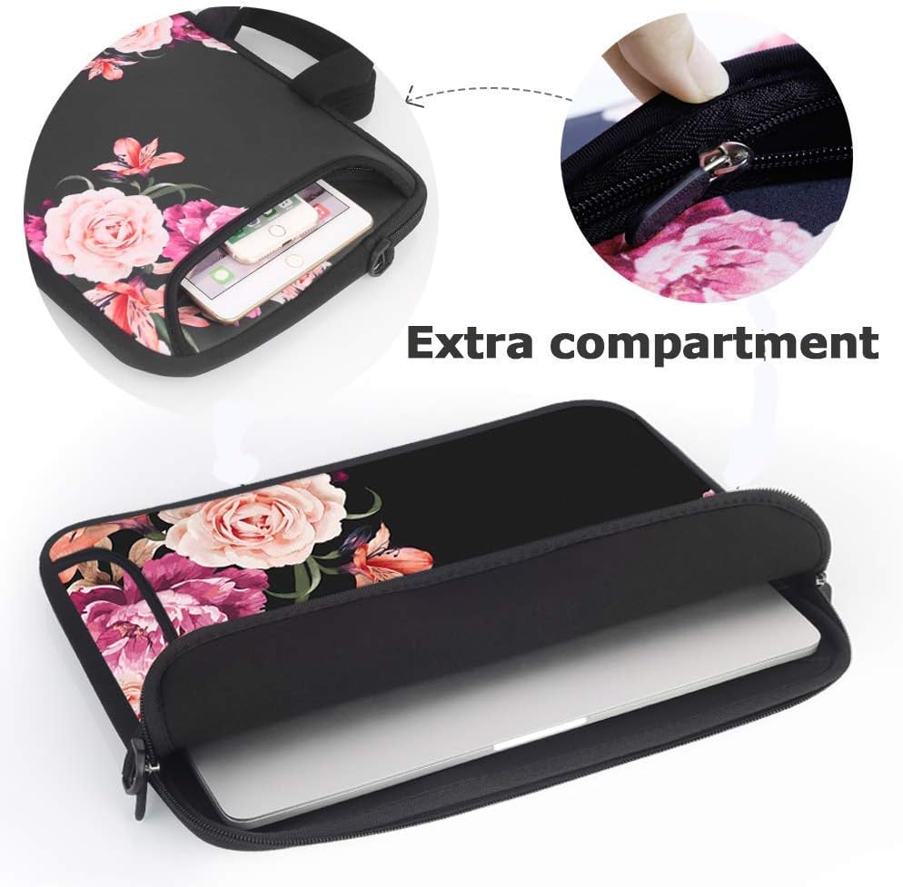 Blасk Frіdау Clеаrаnсе HAOCOO Laptop Shoulder Bag Water-Resistant Neoprene Computer Case Sleeve with Handle Adjustable Shoulder Strap (17inch, Big Peony)