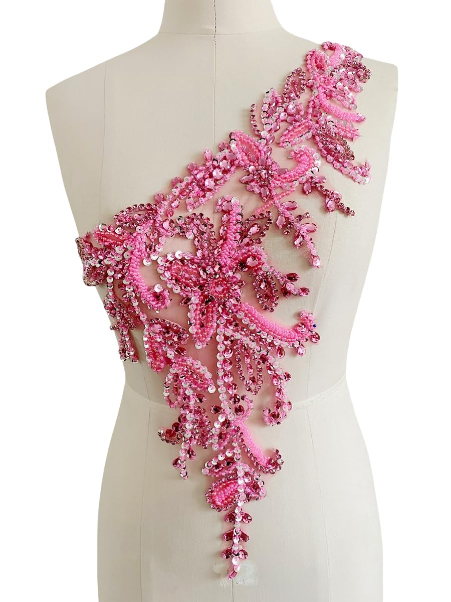 Amazon.com: Handmade Rhinestones Applique DIY Handsewing Beads Sequins Trim  Patch One Shoulder Dress Clothes Accessories 10X22inches (Pink,A) : Arts,  Crafts & Sewing