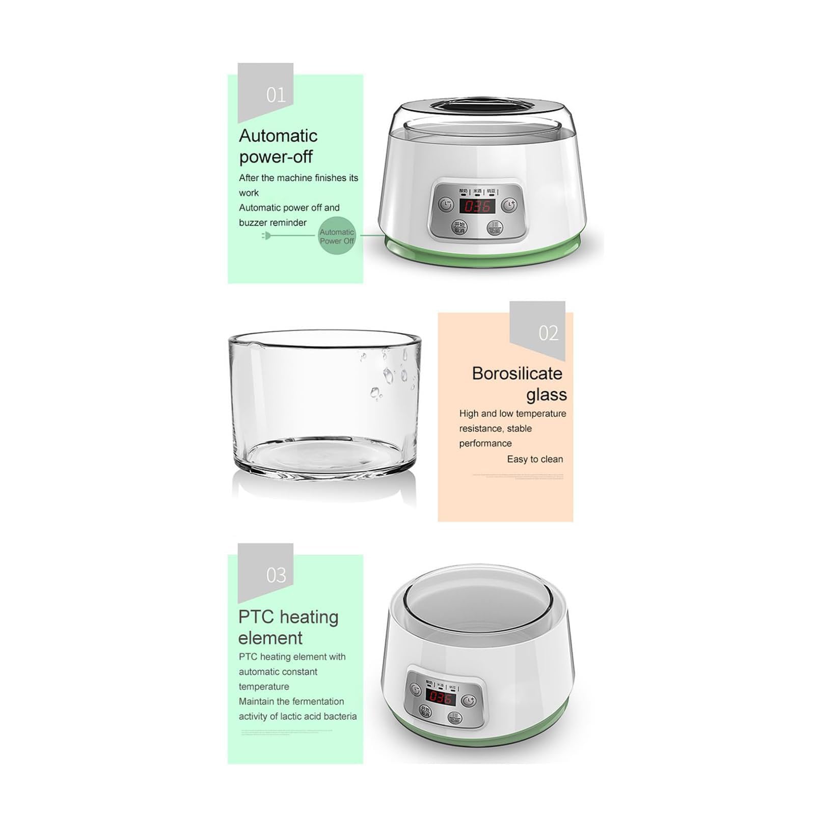 Yaourtière Électrique (1,3 L), 4 Pots En Verre De 100 Ml, Écran LCD/interrupteur Tactile, Temps Réglable/arrêt Automatique, Nettoyage Facile, Pour Yaourt/natto,A