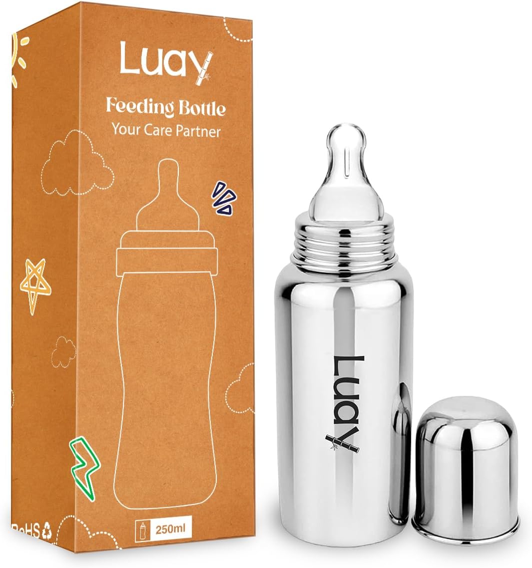 Stainless Steel Baby Feeding Bottle, BPA Fee, Anti-Colic, Plastic-Free, (250 ML)