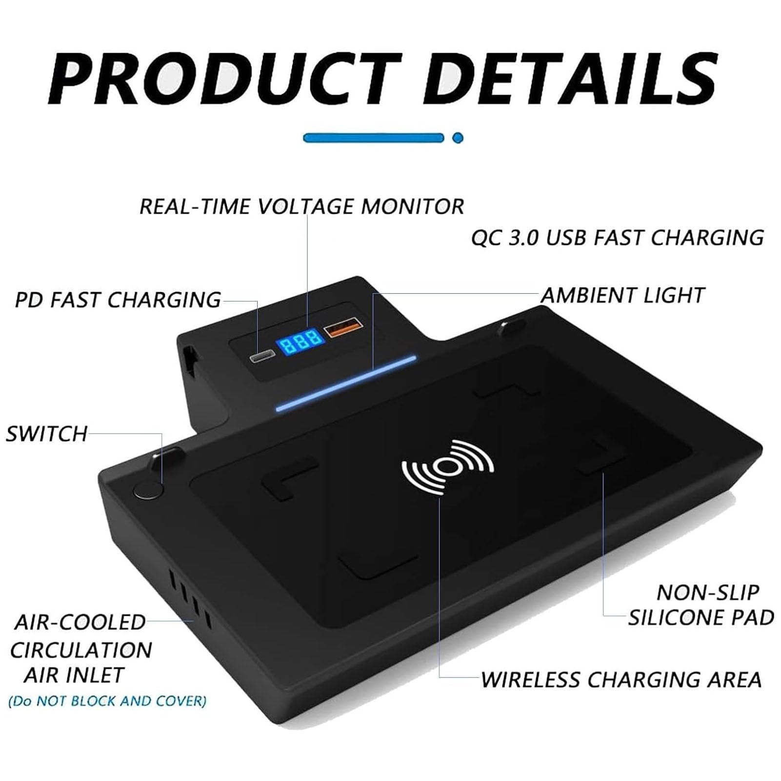 Cargador De Coche Inalámbrico para Mercedes-Benz Clase A GLA GLB 2019 2020 2021 2022,Cargador De Teléfono Qi De 15 W,para Cualquier Teléfono Compatible con Qi