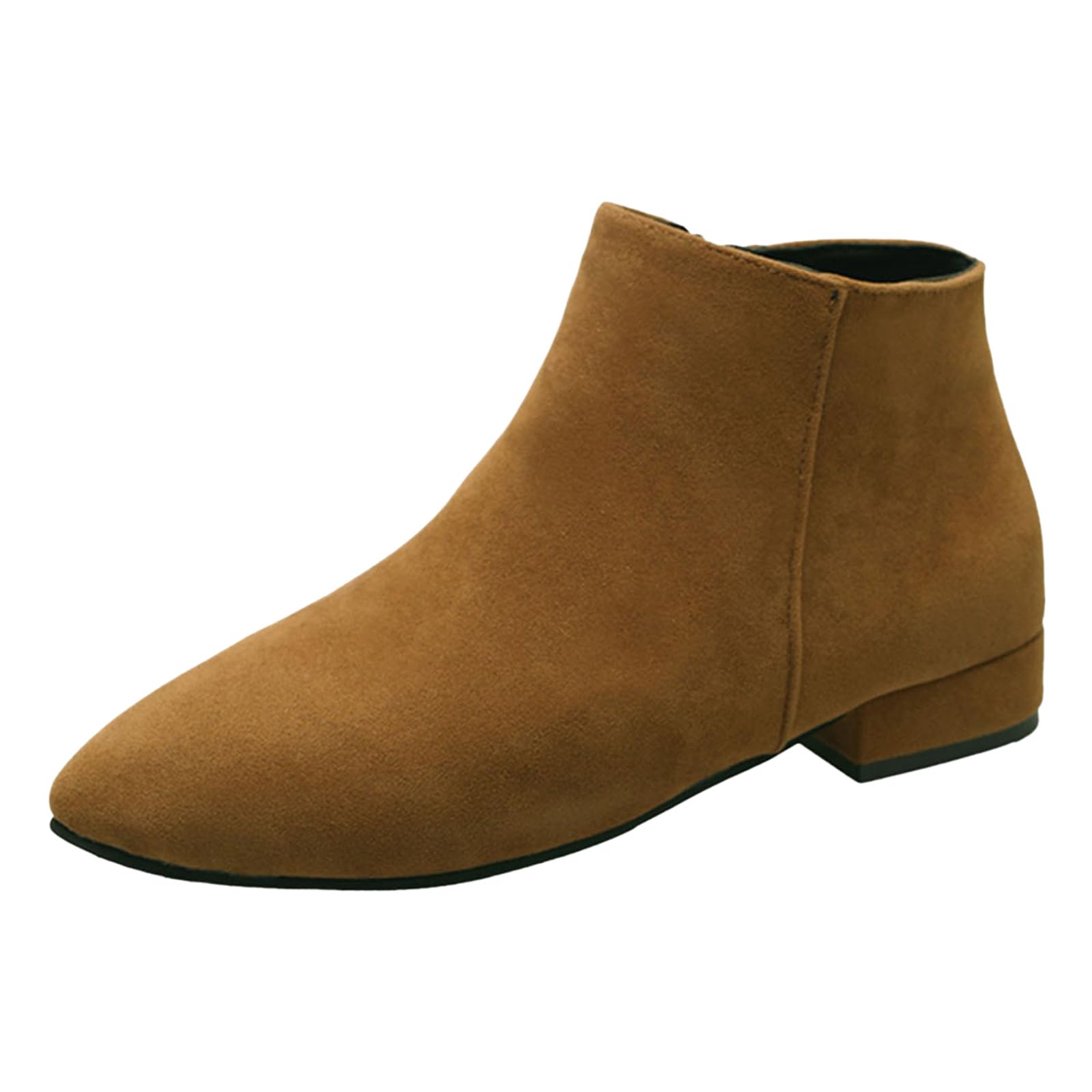 Suede Ankle Boots for Women Fashion Chunky Block Low Heel Pointed Toe Side Zipper Solid Color Short Booties
