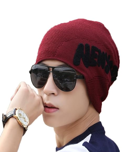 iSWEVEN 1034a Red Imported Fancy Beautifully wooven Expandable Very Soft Beanie Cap hat for Women Girls Adults Men Boys Female Gents