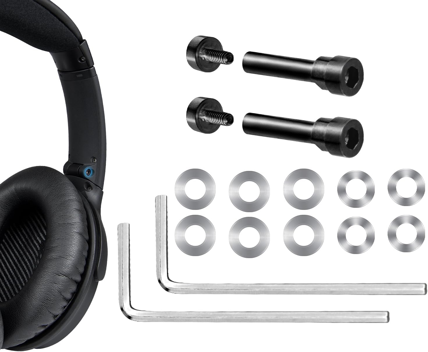 SOULWIT Metal Swivel Pins Replacement Parts Kit for Bose QuietComfort 35/QC35/QC35 II/QC45/QuietComfort SE (QC SE)/Quiet Comfort Wireless Headphones, Hinge Screws Accessories and Gasket - Black