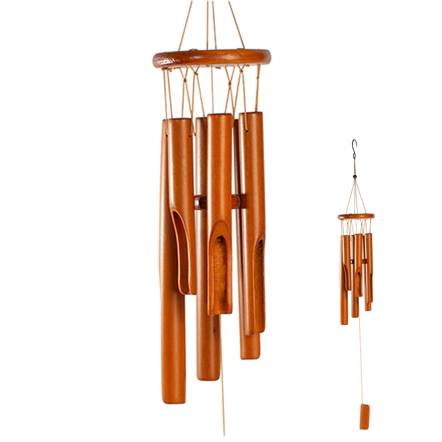 Wooden Wind Chimes Outdoor/Indoor, Natural Bamboo Wind Chimes with Beautiful Deep Tone for Garden/Home Decor 30 Inches, Brown