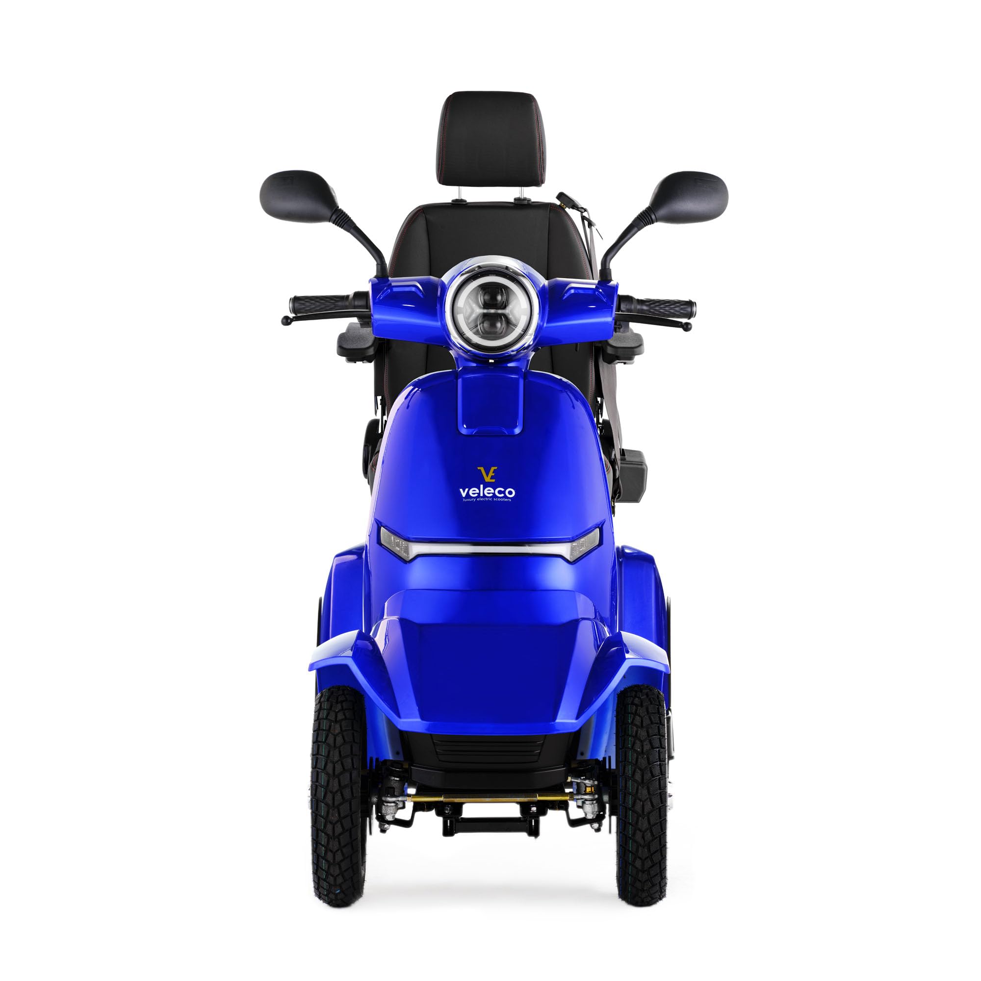 VELECO Gravis - dispositivo de movilidad en las 4 ruedas - asiento tipo capitán con respaldo - batería de iones de litio extraíble - ensamblado y listo para conducir - iluminación LED (Azul)