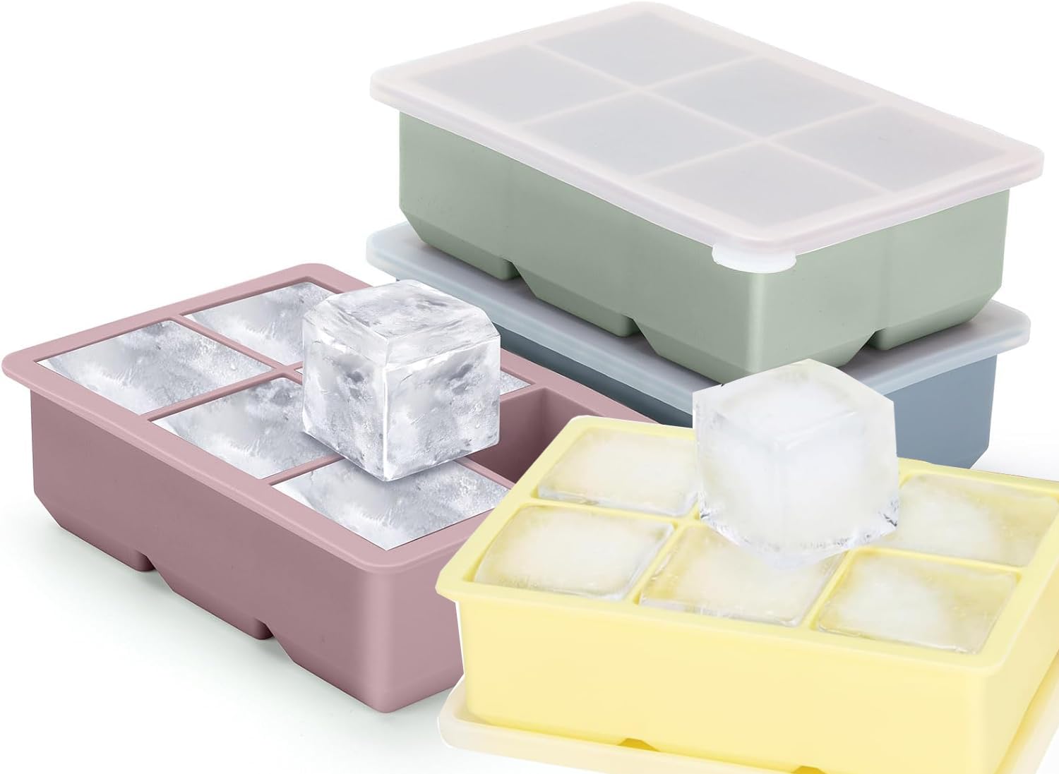 4 Pack Large Silicone Ice Cube Trays for Whiskey, Easy Release 2 inch Cube Ice Trays for Cocktail Whisky, Stackable Ice Cube Trays for Freezer with Leak Proof Removable Lid โ image 1