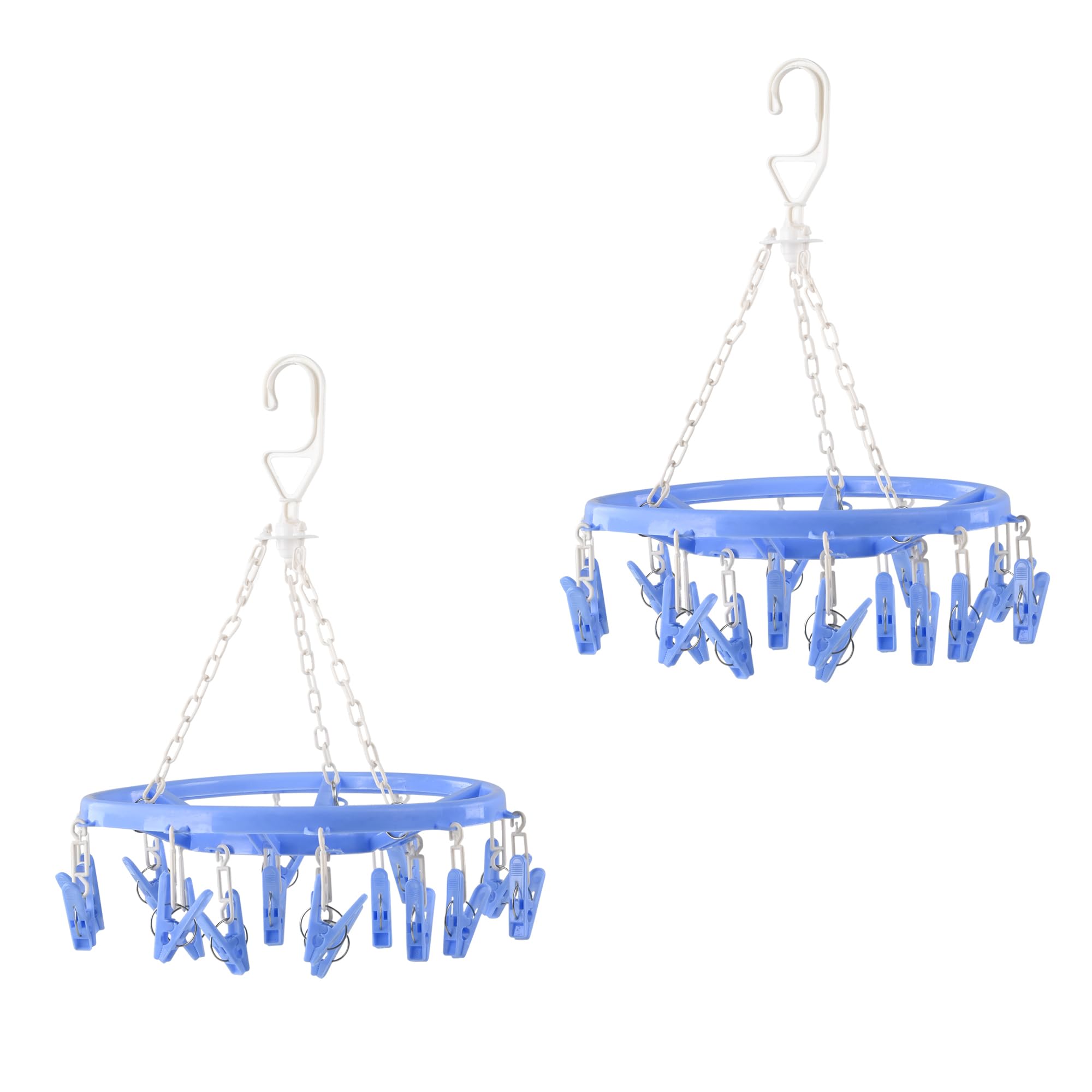 Kuber Industries (Pack of 2) Cloth Drying Hanger | 360° Cloth Drying Stand | Baby Cloth Drying Pegs | 16 Clips Clothes Hanger for Socks, Bras, Underwear & Towels | Round Cloth Drying Clips | Blue