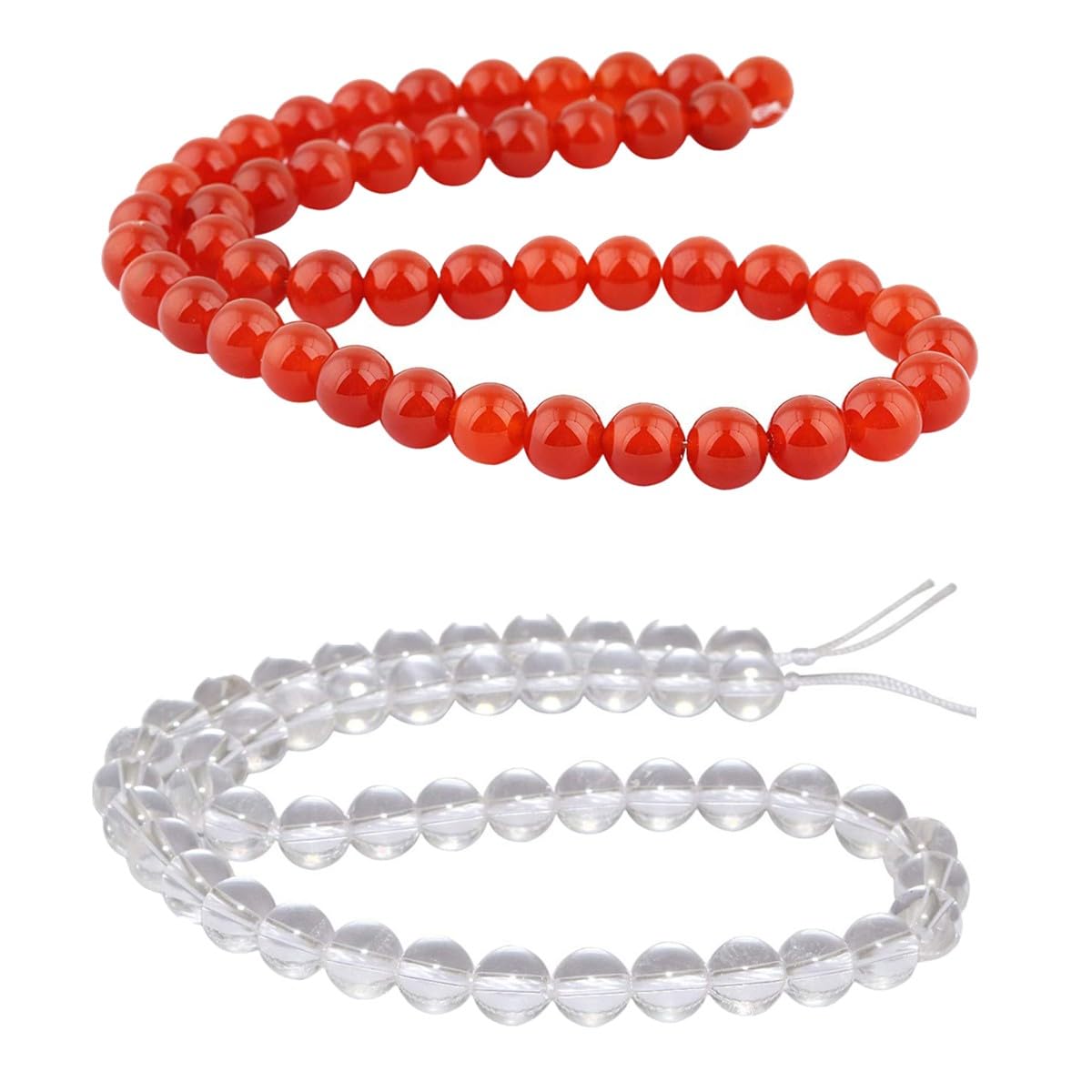 mookaitedecor 2 Strands 8mm Natural Clear Quartz & Carnelian Round Crystal Stone Beads for Jewellery Making DIY Necklace Bracelet 90pcs Polished Semi Precious Loose Beads Real Healing Crystals