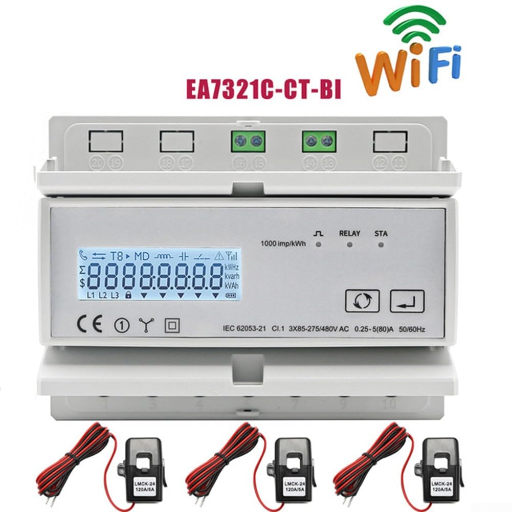 1 pièce triphasé bidirectionnel pour compteur d'énergie intelligent compatible avec compteur d'énergie bidirectionnel Wi-Fi triphasé TUYA KWh moniteur de puissance sur rail DIN (80 A)