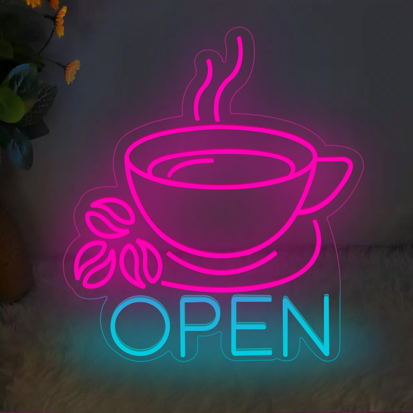 Coffee Open Neon Sign Dimmable USB Powered Business Neon Coffee Sign Cafe Bar Wall Window Decor Sign LED Neon light For Coffee Shop Welcome Sign