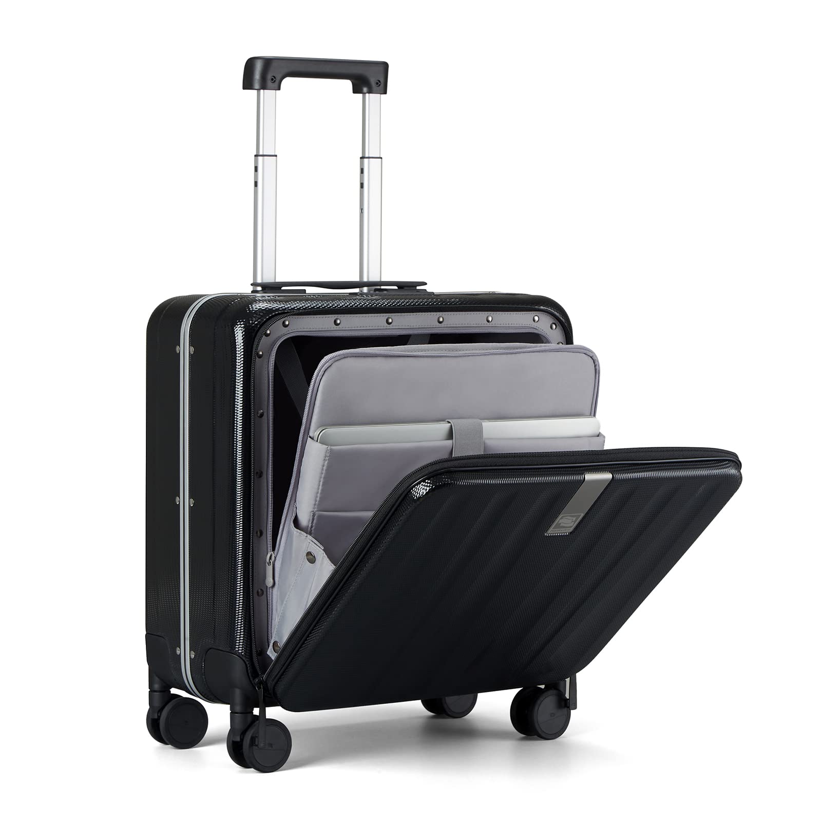 Hanke Lightweight Hardside Luggage 8 Spinner Silent Wheels Travel Suitcase, Black, Carry-On 18-Inch